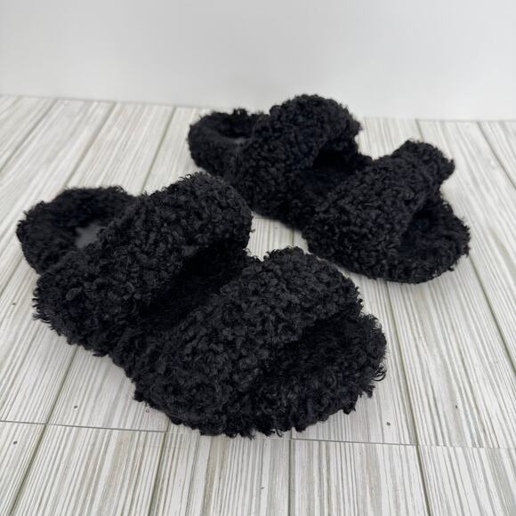 Gia Borghini Eco sandals 39 faux shearling double strap hook loop slip on flat - Picture 5 of 11